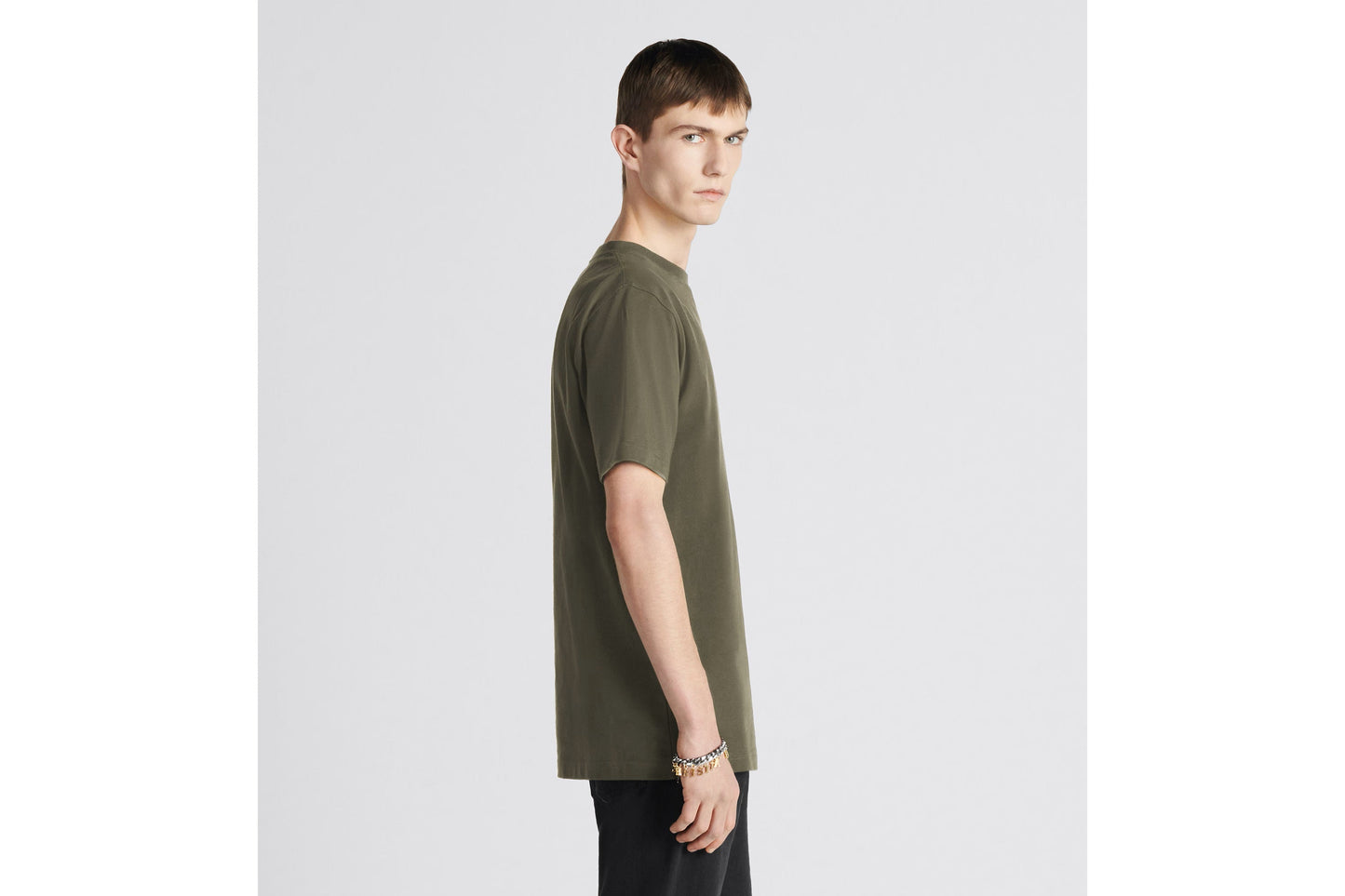 RELAXED FIT KHAKI T-SHIRT WITH EMBROIDERY