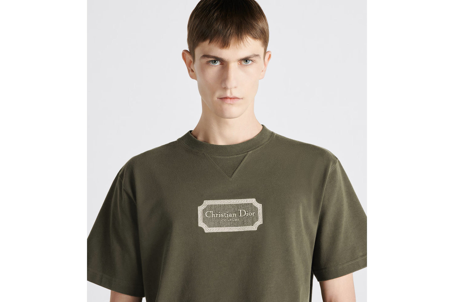 RELAXED FIT KHAKI T-SHIRT WITH EMBROIDERY