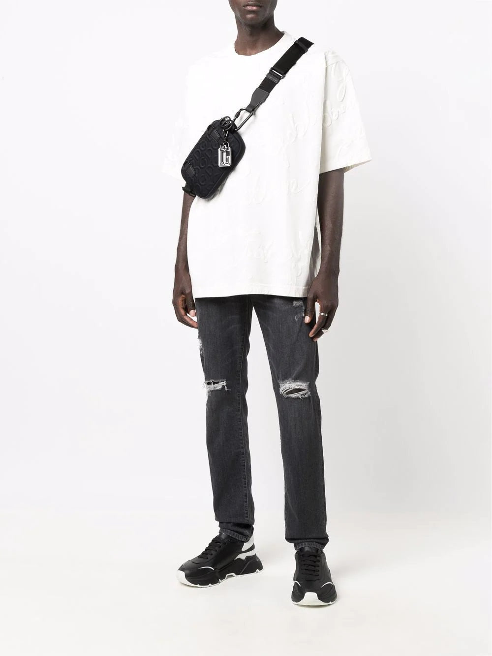 DG logo-print white cotton T-shirt - Styledistrict