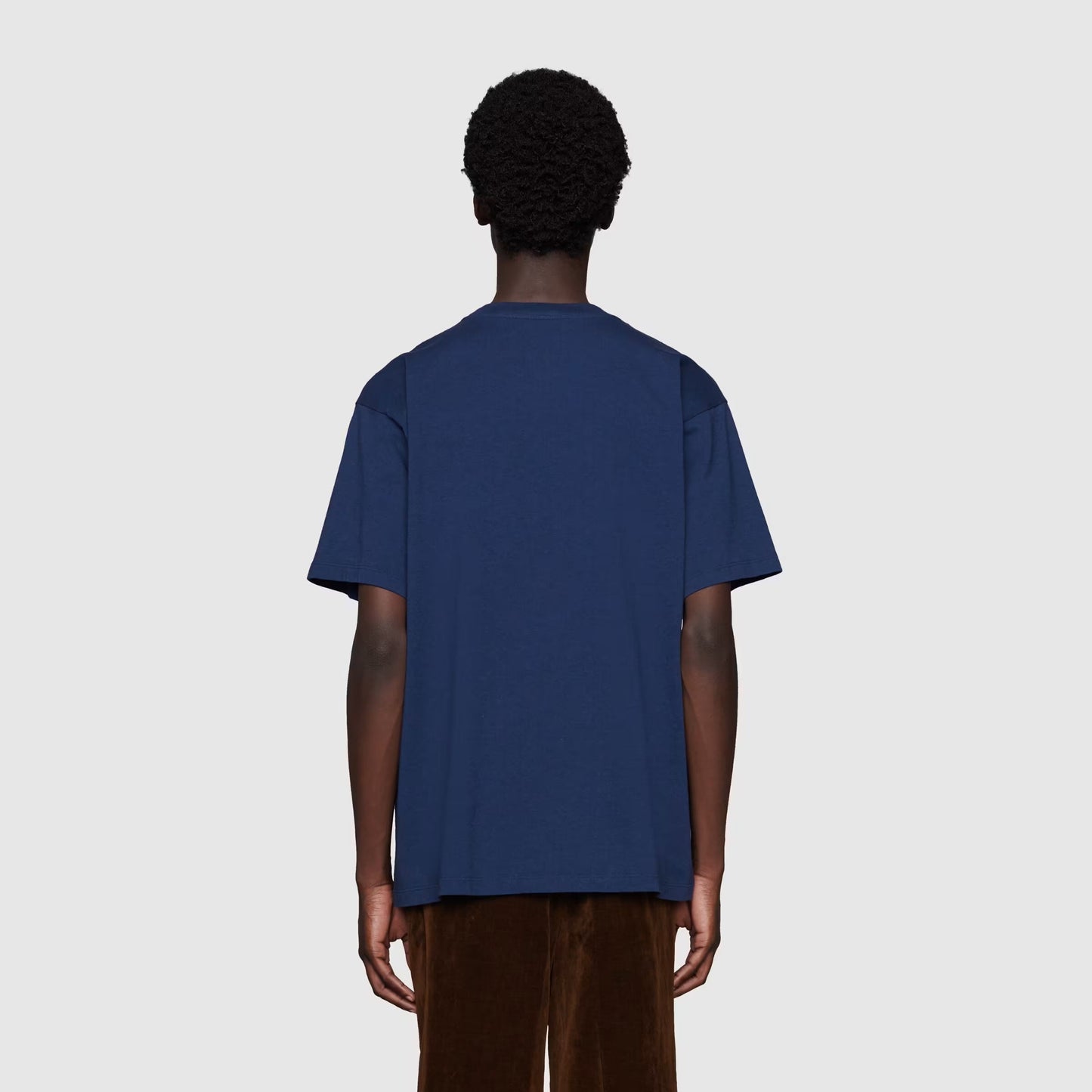 GUC Interlocking G stripe print Navy Blue T-shirt - Styledistrict