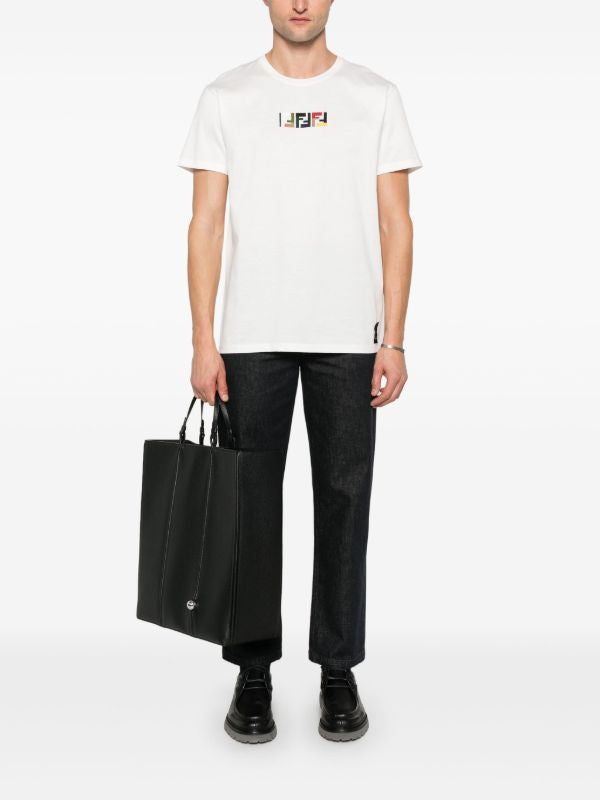 White T-shirt with Triple FF Embossed Embroidery