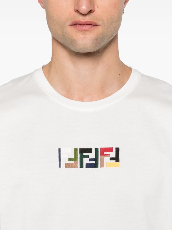 White T-shirt with Triple FF Embossed Embroidery