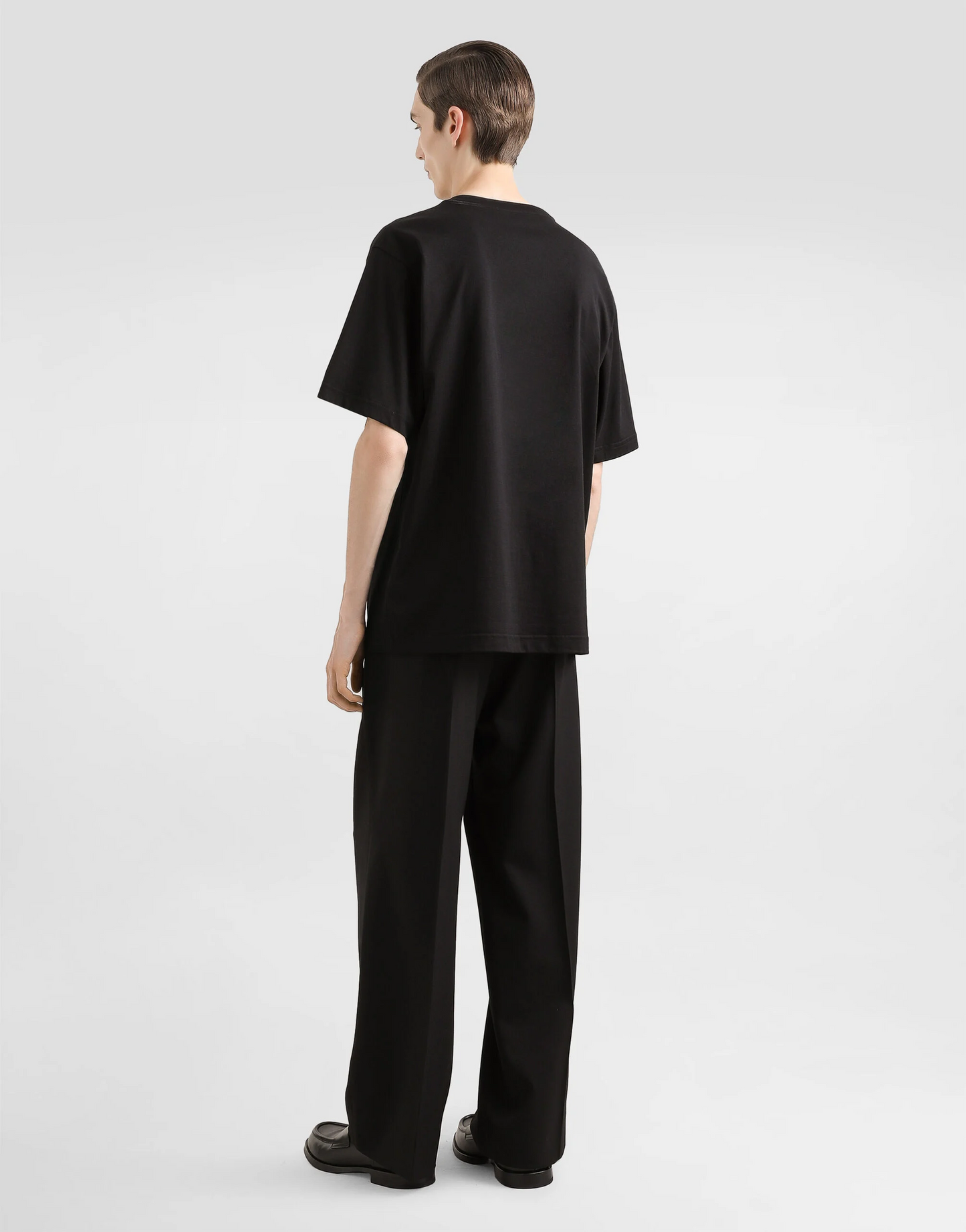 Black Cotton T-shirt with Logo Embroidery