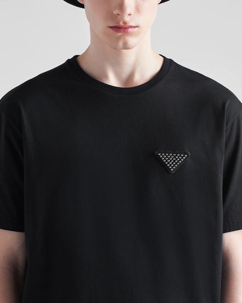 PRD studded-logo Black cotton T-shirt - Styledistrict