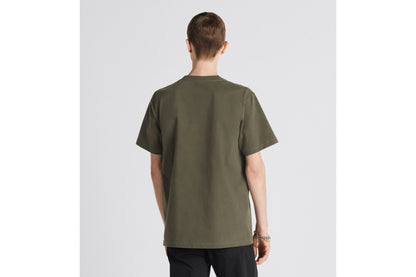 RELAXED FIT KHAKI T-SHIRT WITH EMBROIDERY