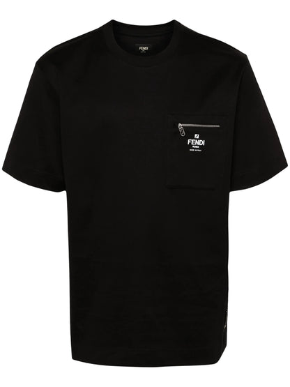 Black Cotton T-shirt with Pocket