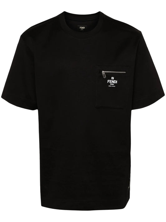 Black Cotton T-shirt with Pocket
