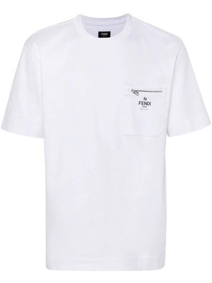 White Cotton T-shirt with Pocket
