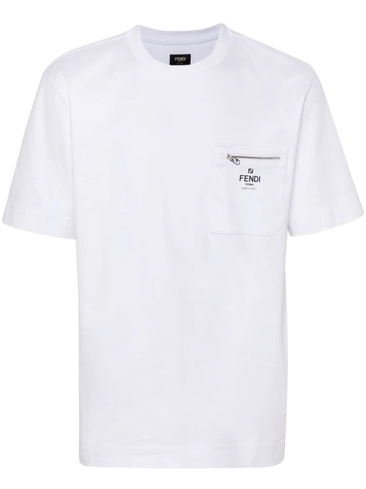 White Cotton T-shirt with Pocket