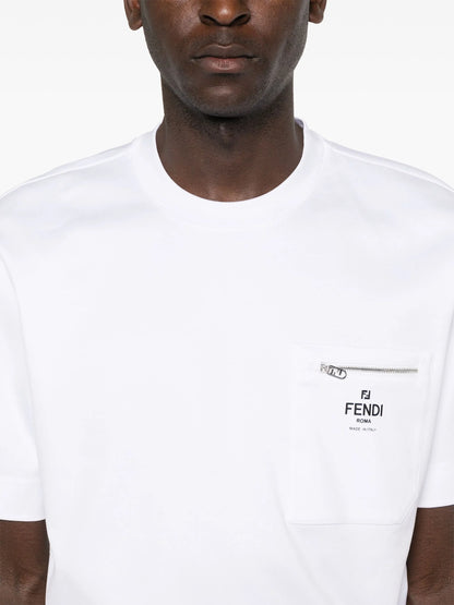 White Cotton T-shirt with Pocket