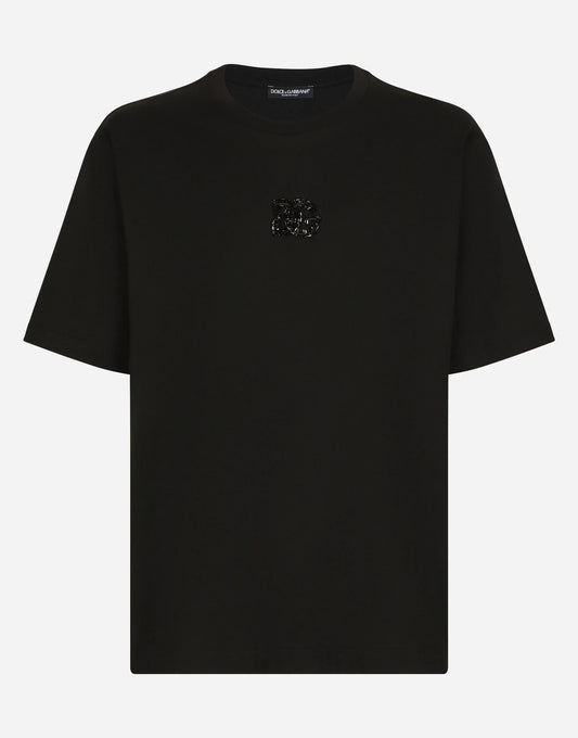 Rhinestones-detailed DG Patch Black T-shirt