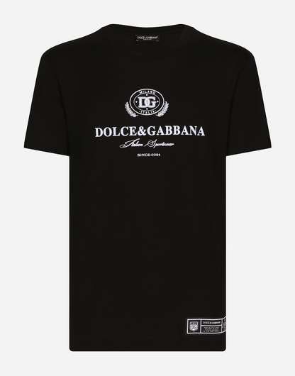 Black Cotton T-shirt with Logo Print