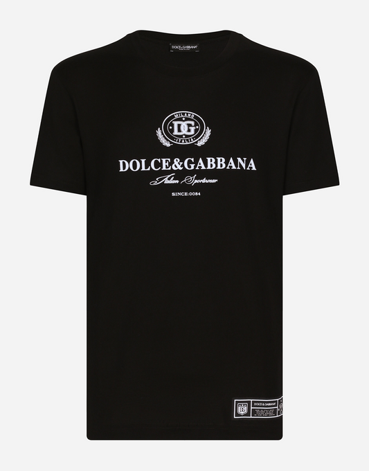 Black Cotton T-shirt with Logo Print