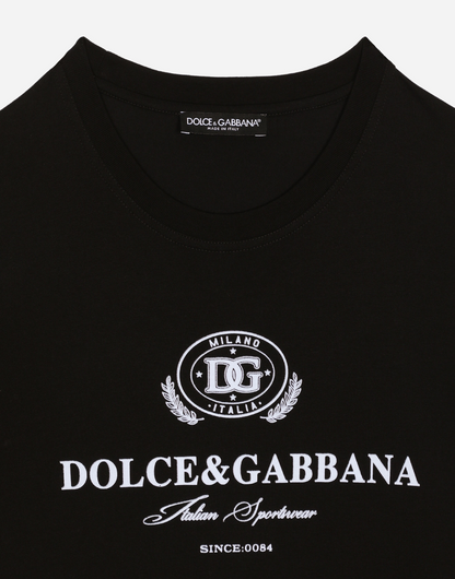 Black Cotton T-shirt with Logo Print