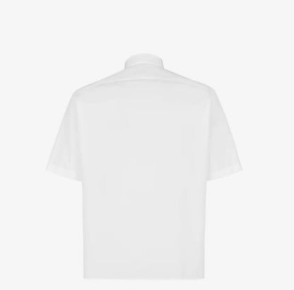 Pocket Zip-up White Cotton Shirt