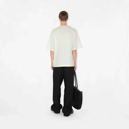 Rose Logo Embroidery White Cotton T-shirt