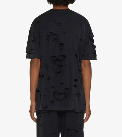 Black Oversized T-shirt with Destroyed Efffect
